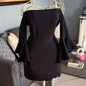 Black Off-Shoulder Bell Sleeve Dress